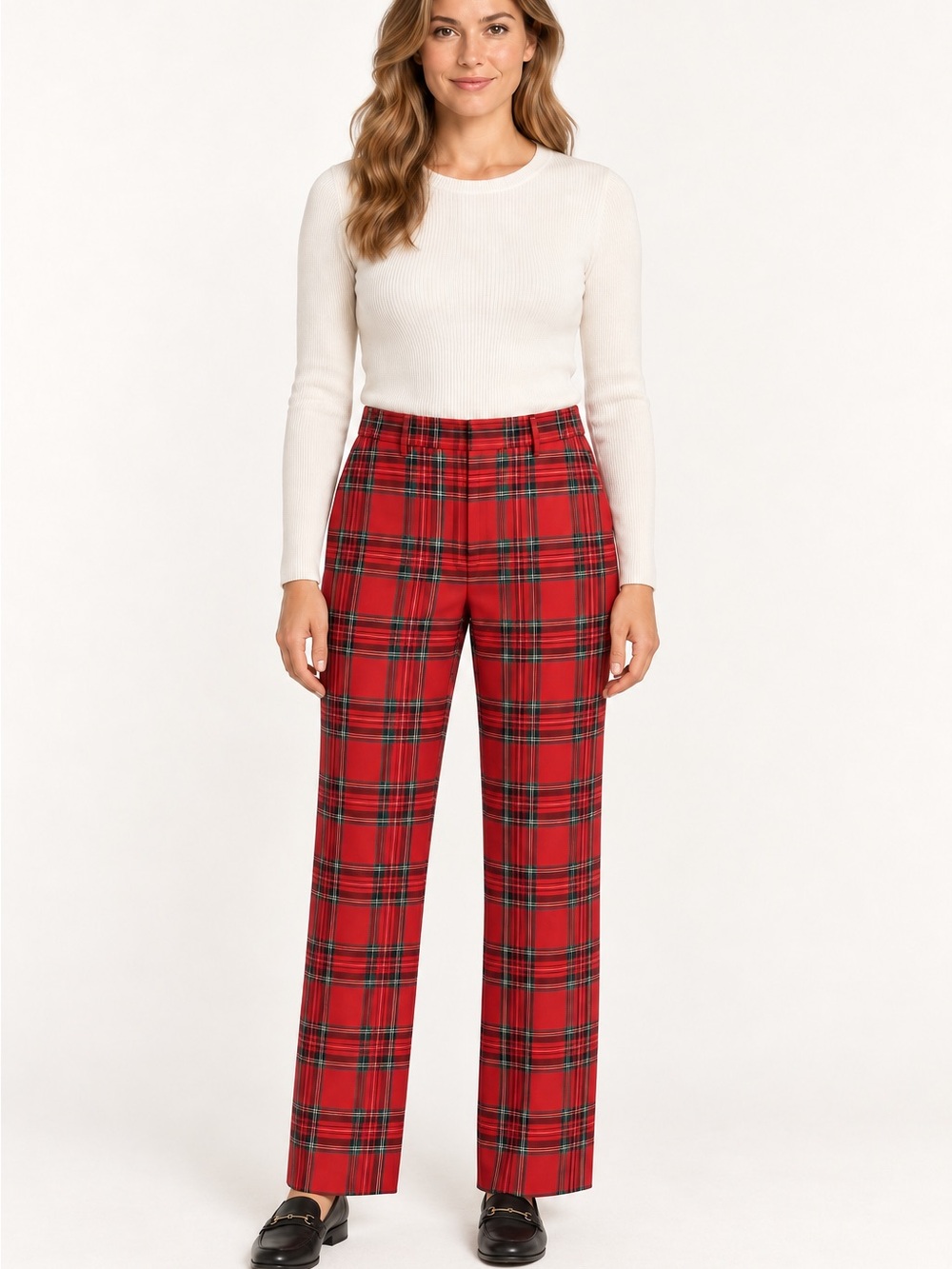 J.Crew Kate Good Tidings Red Tartan Plaid Wool Straight Leg Pants 10